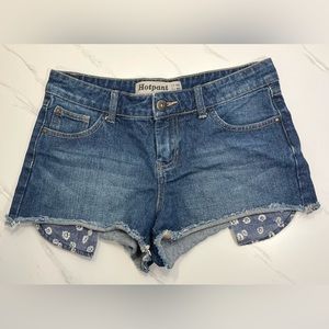 HotPant Cutoff Jean Shorts Daisy Print Pockets Size 12